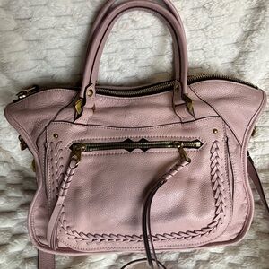 orYANY Blush Pink Pebbled Leather Satchel Braided Detail Gold Hardware